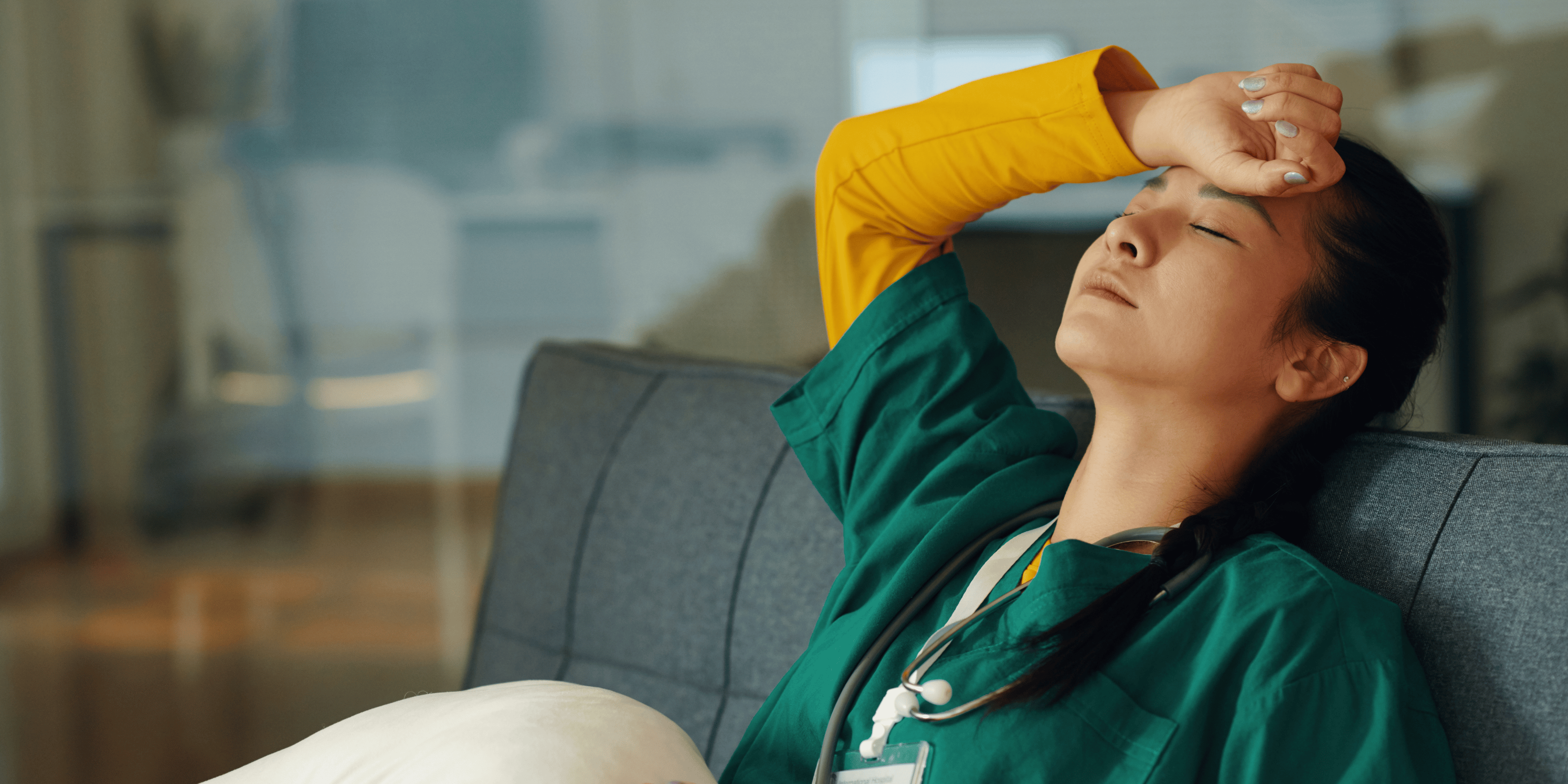 Nurse relaxing after a long, demanding shift
